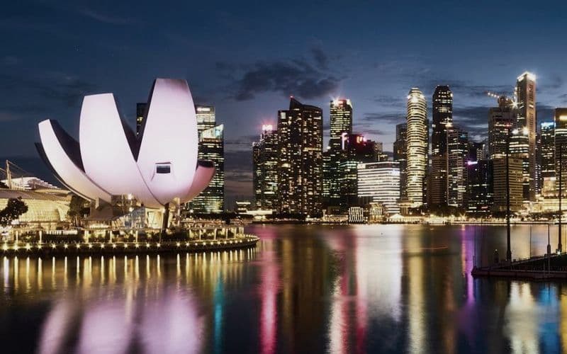 The Singapore skyline across Marina Bay.