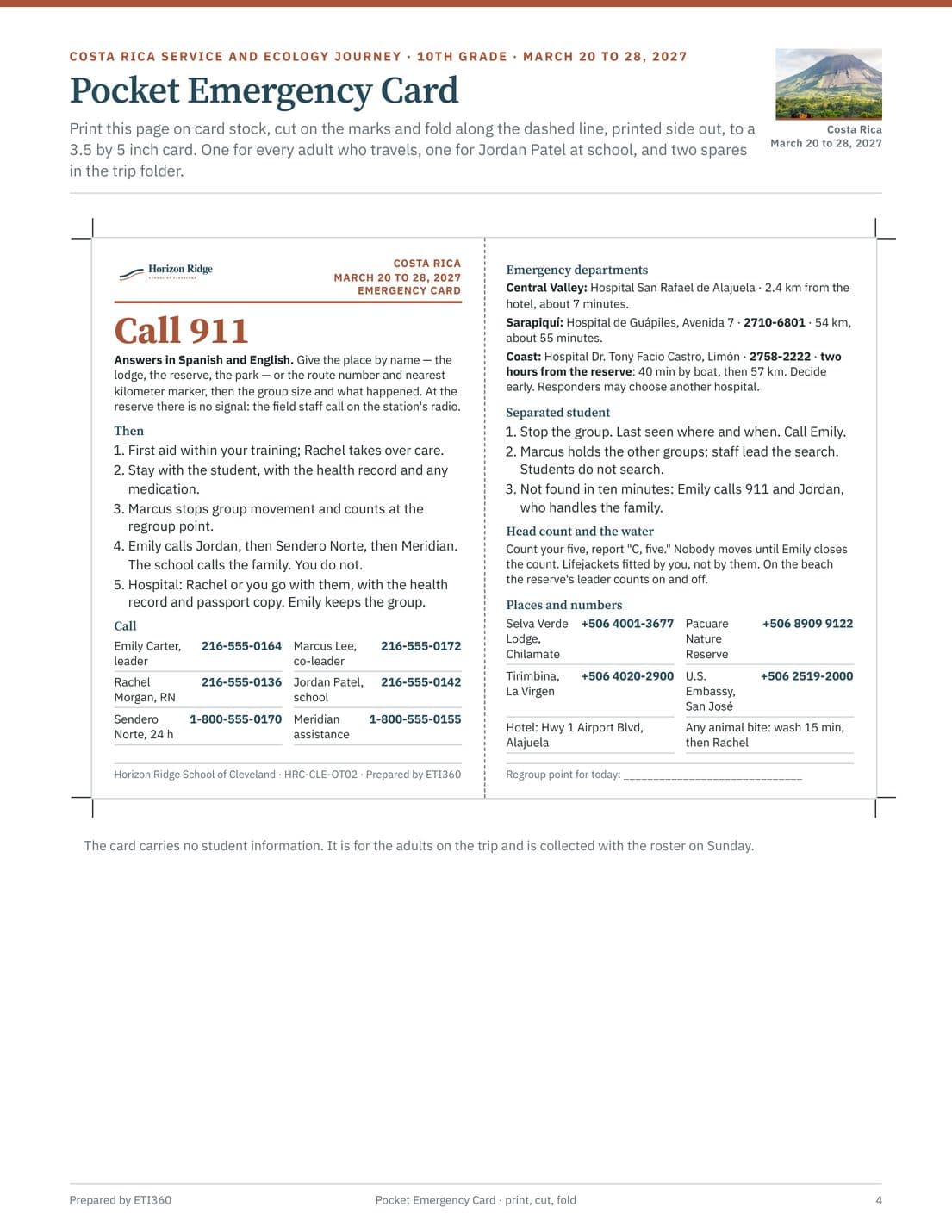Chaperone Briefing and Pocket Emergency Card, page 4