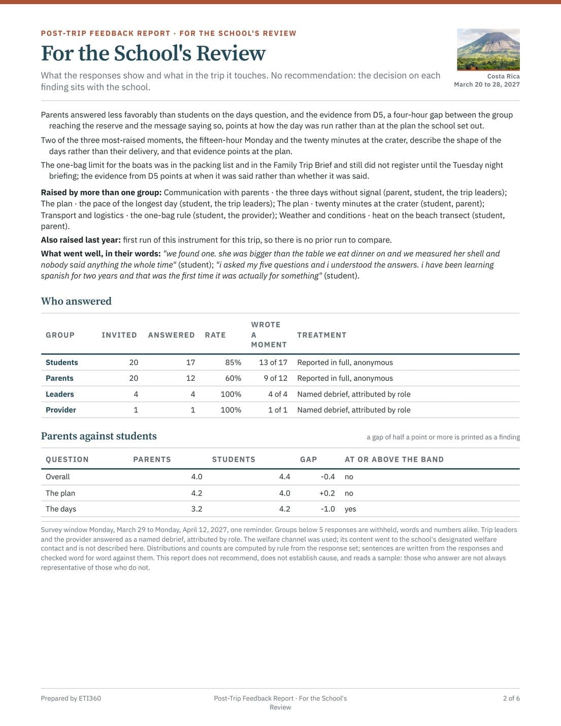 Post-Trip Feedback Report, page 2