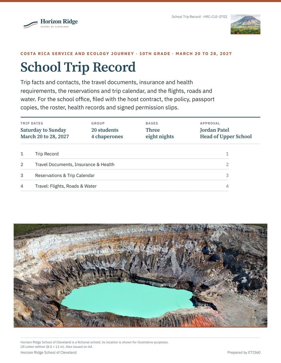 First page of the School Trip Record