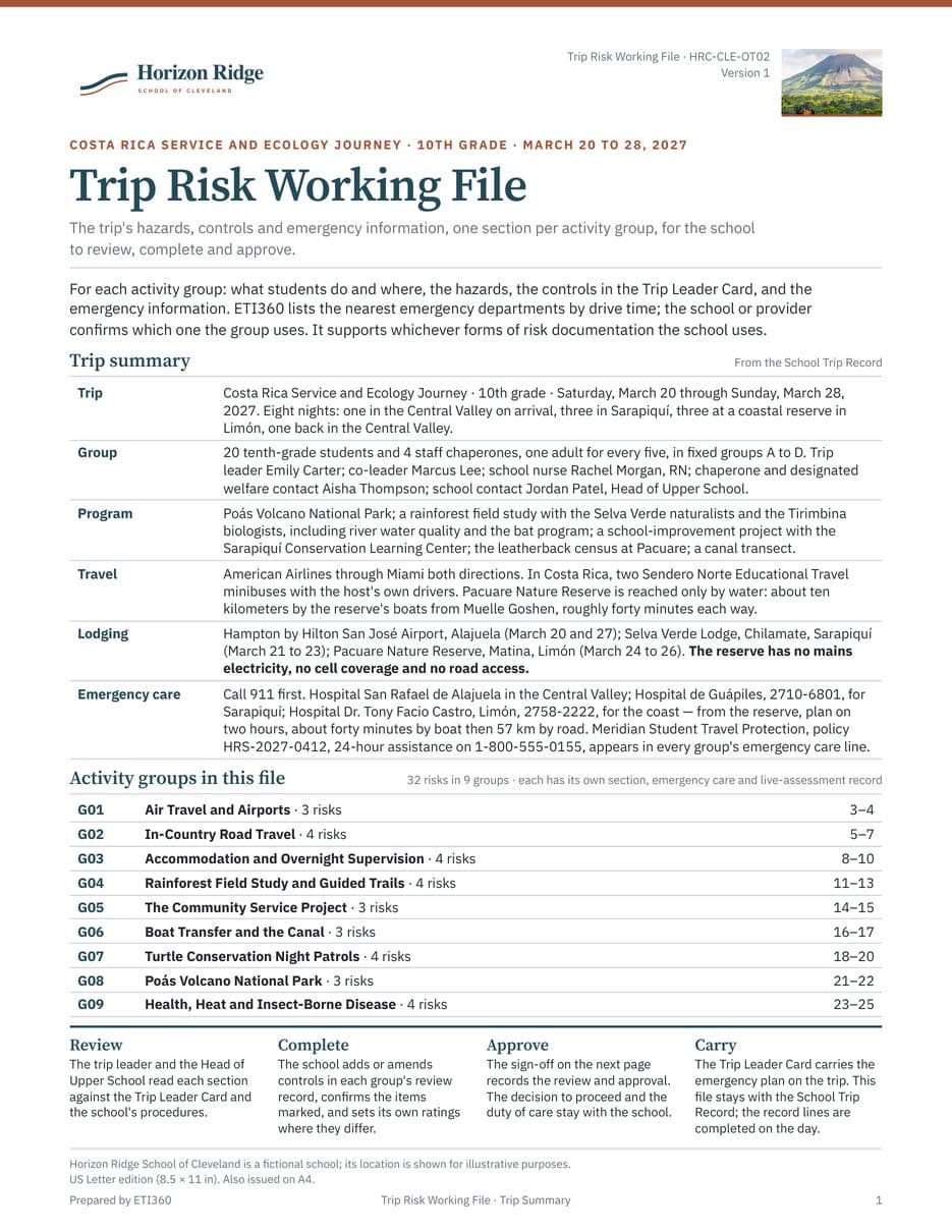 First page of the Trip Risk Working File