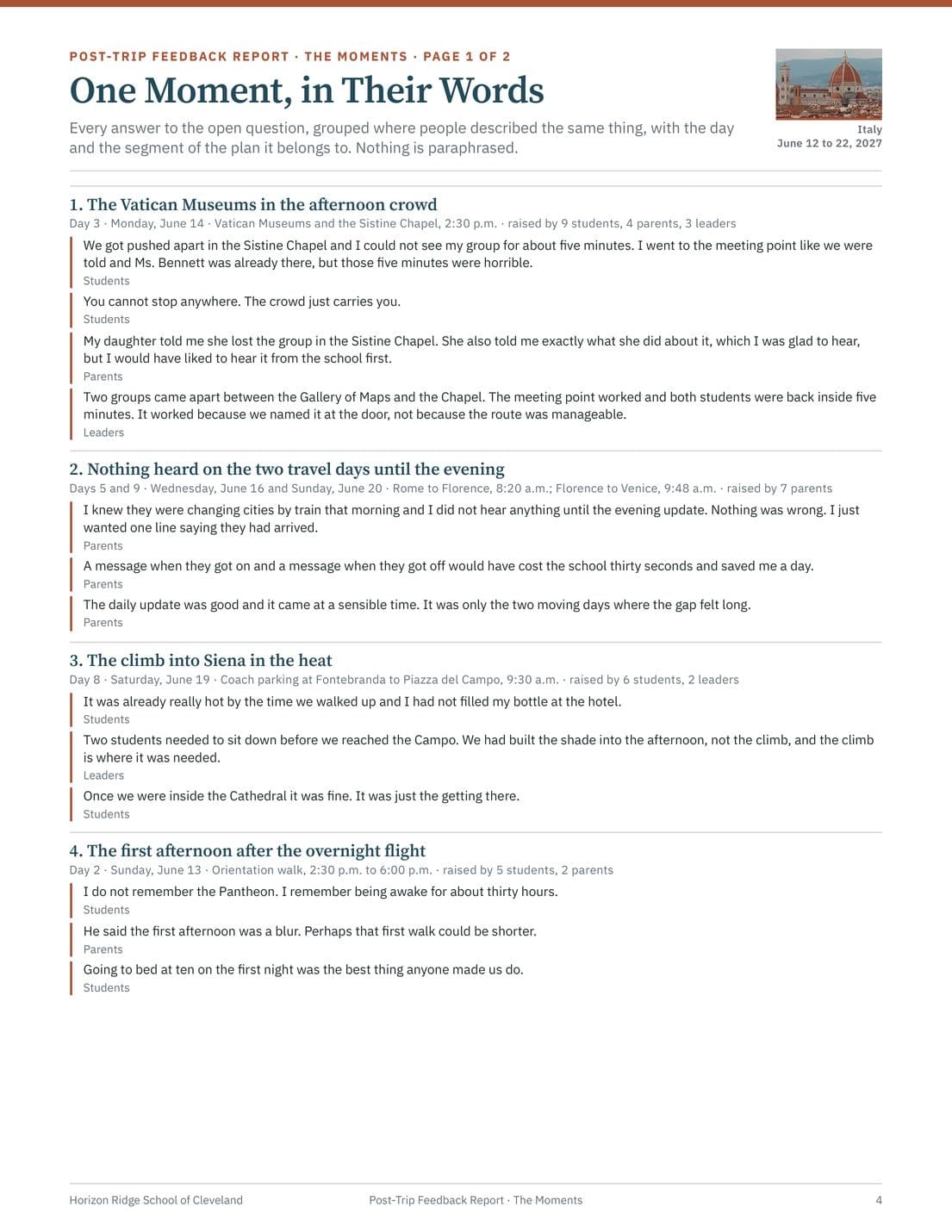 Post-Trip Feedback Report, page 4