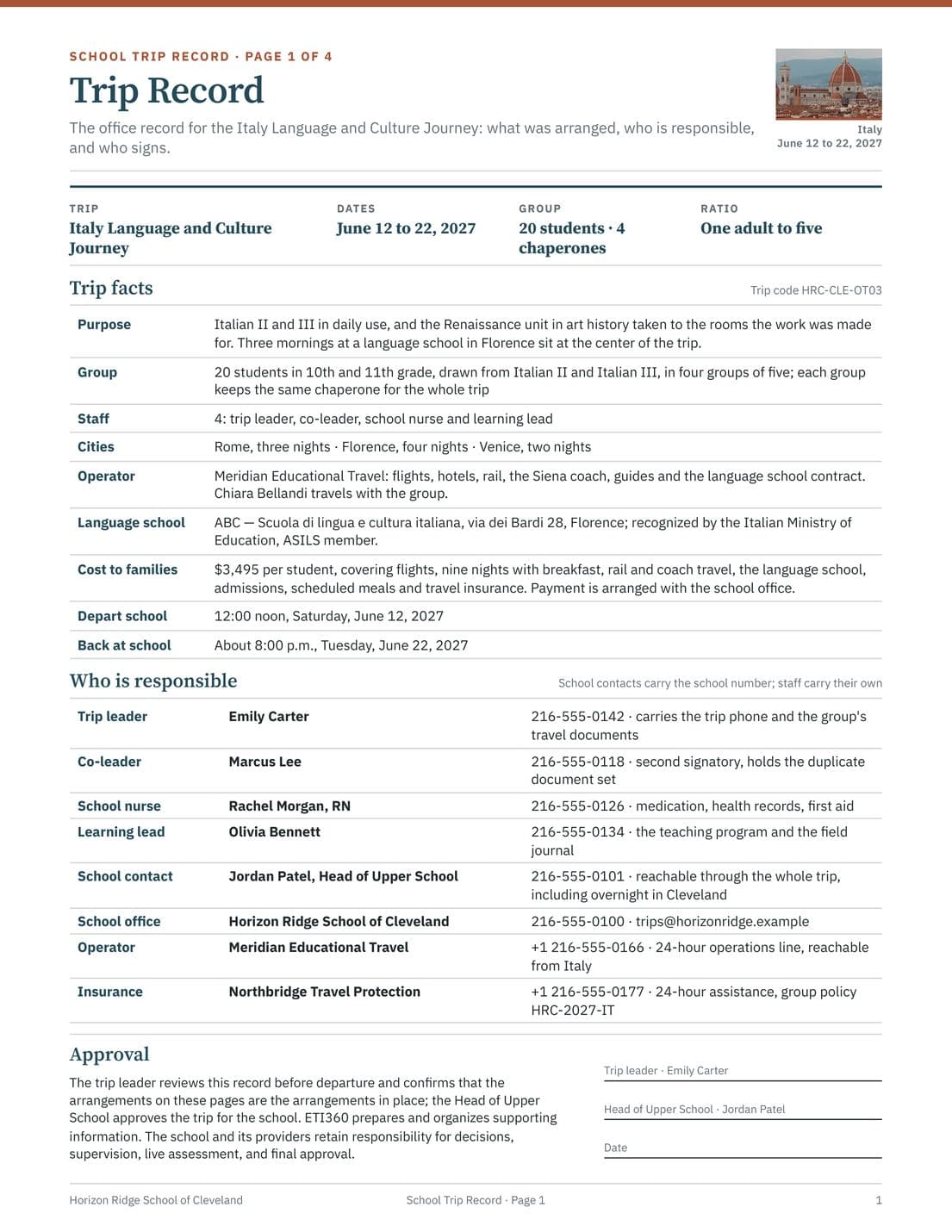 School Trip Record, page 2