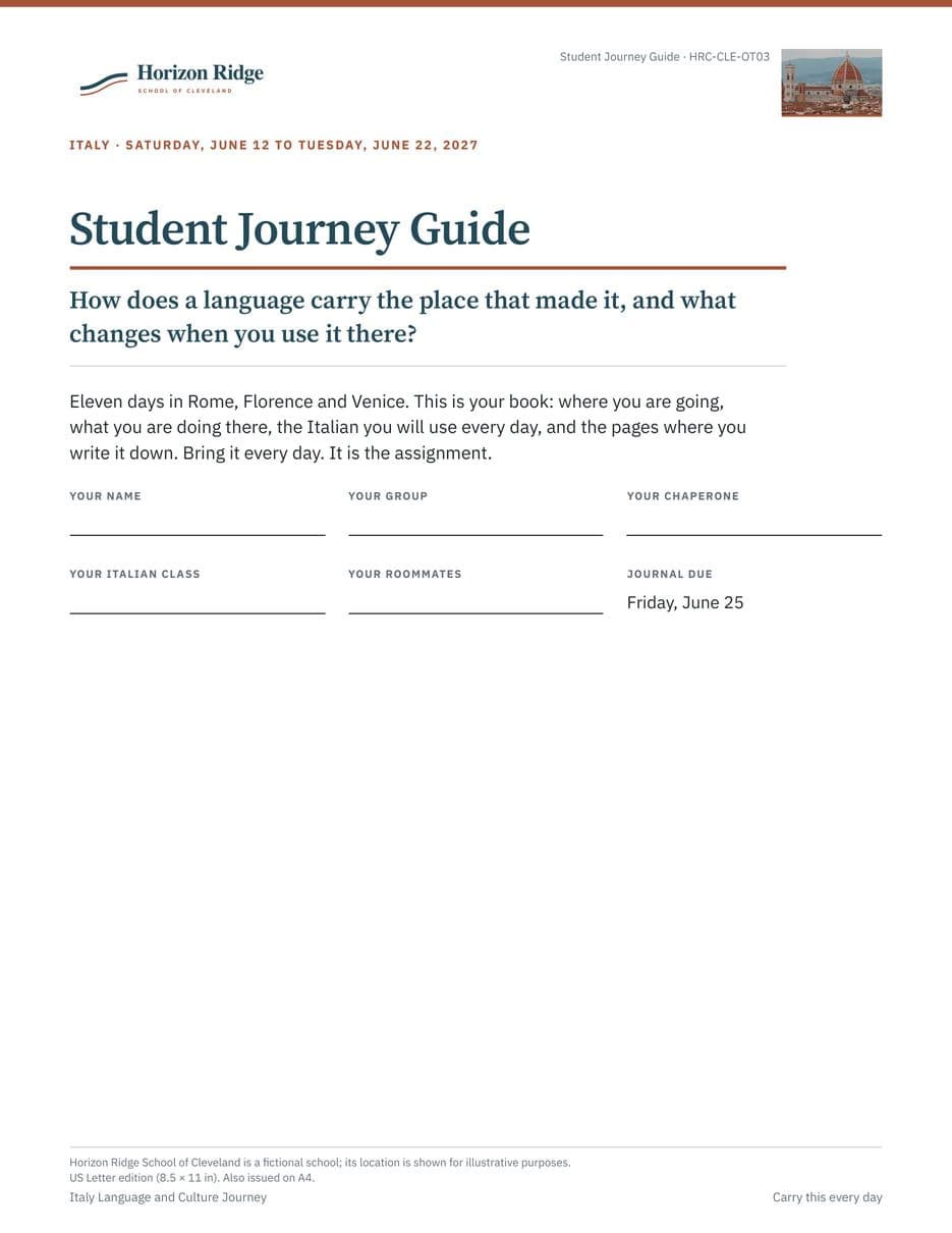 First page of the Student Journey Guide
