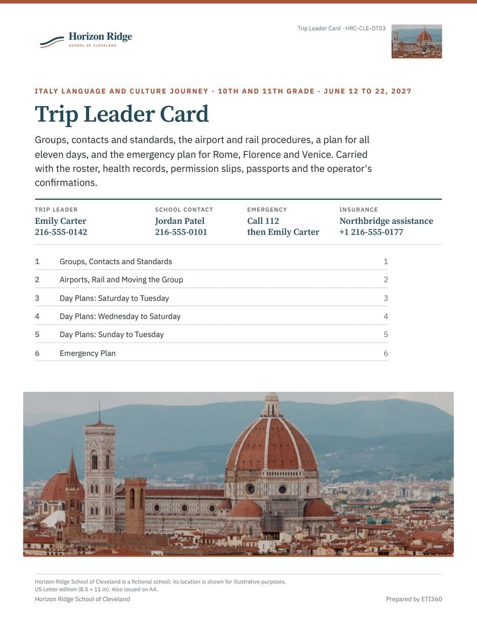First page of the Trip Leader Card