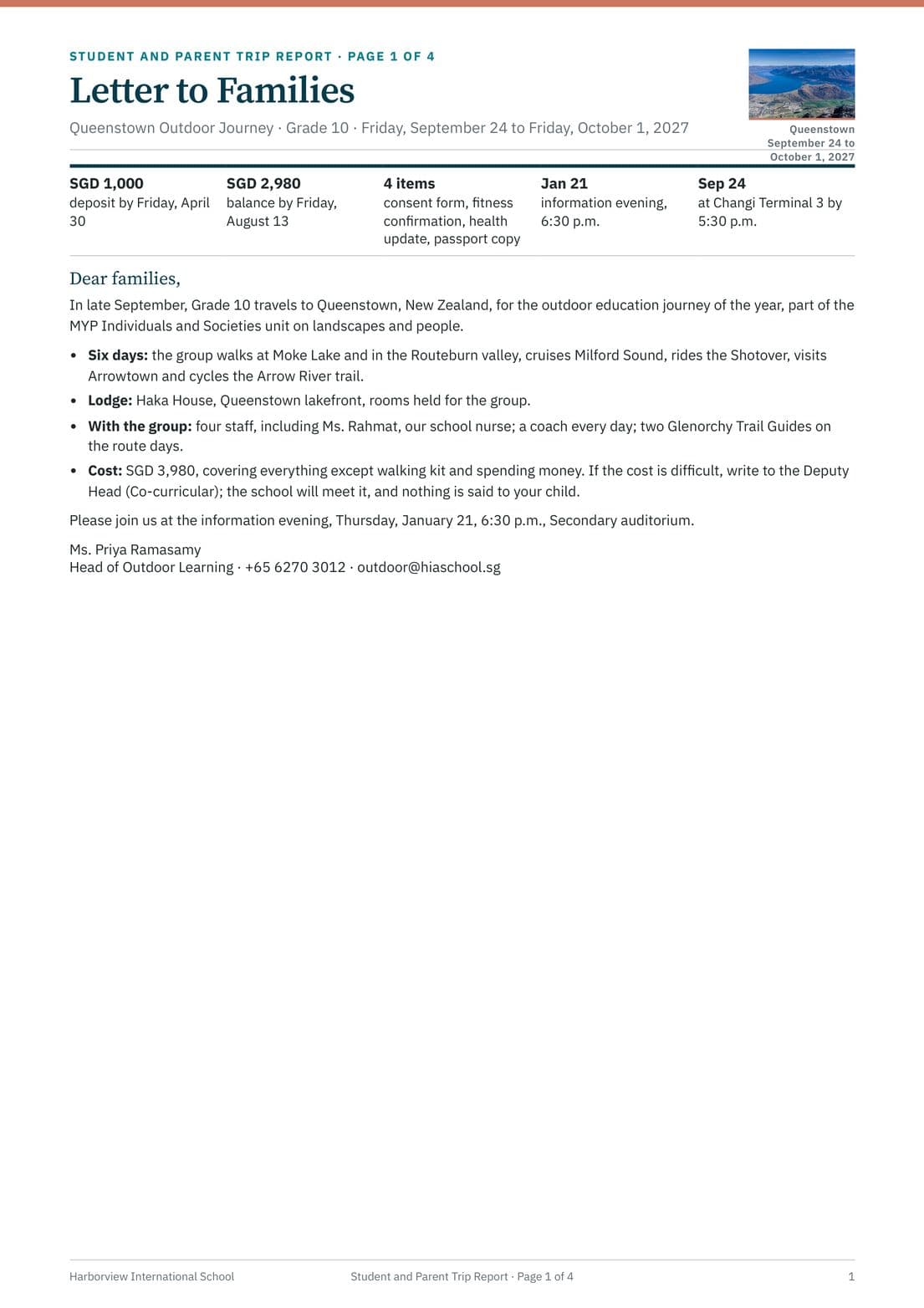 Student and Parent Trip Report, Harborview International School, page 2