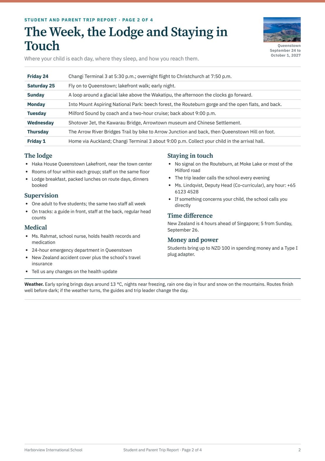 Student and Parent Trip Report, Harborview International School, page 3