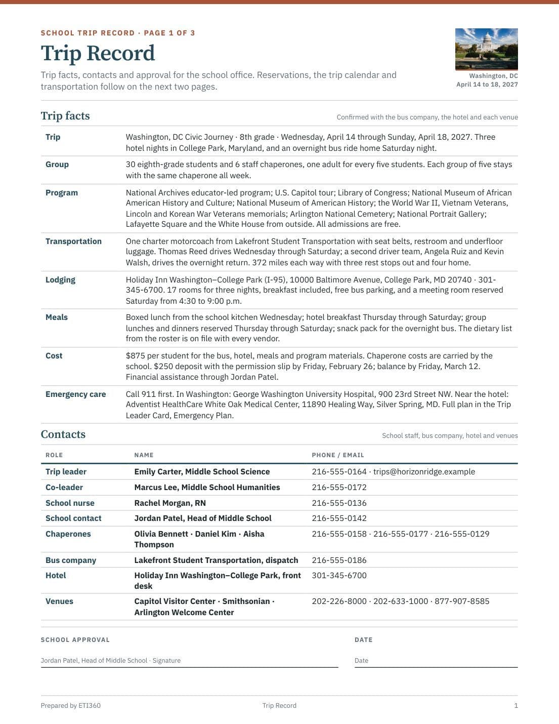 School Trip Record, page 2