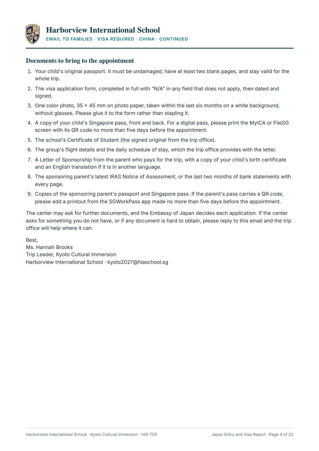 Japan Entry and Visa Report, Harborview International School, page 4