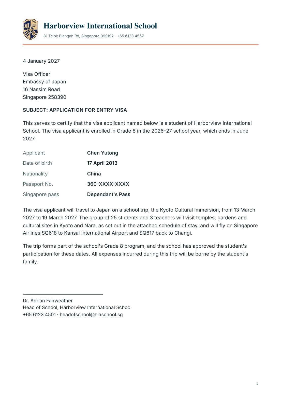 Japan Entry and Visa Report, Harborview International School, page 5