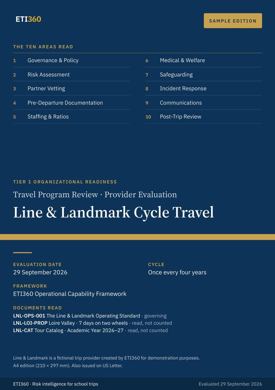 First page of the Provider Evaluation: Line & Landmark Cycle Travel