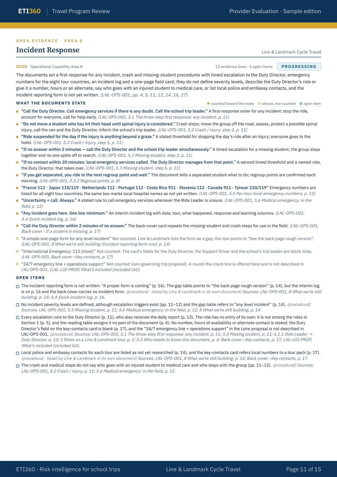 Provider Evaluation: Line & Landmark Cycle Travel, page 11