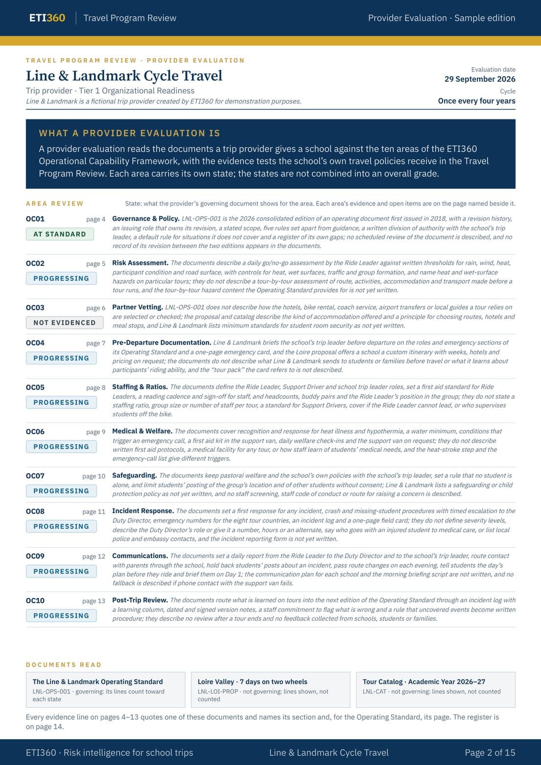 Provider Evaluation: Line & Landmark Cycle Travel, page 2