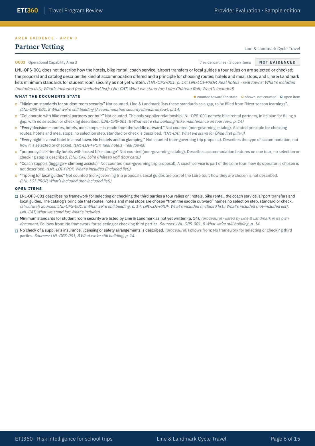 Provider Evaluation: Line & Landmark Cycle Travel, page 6