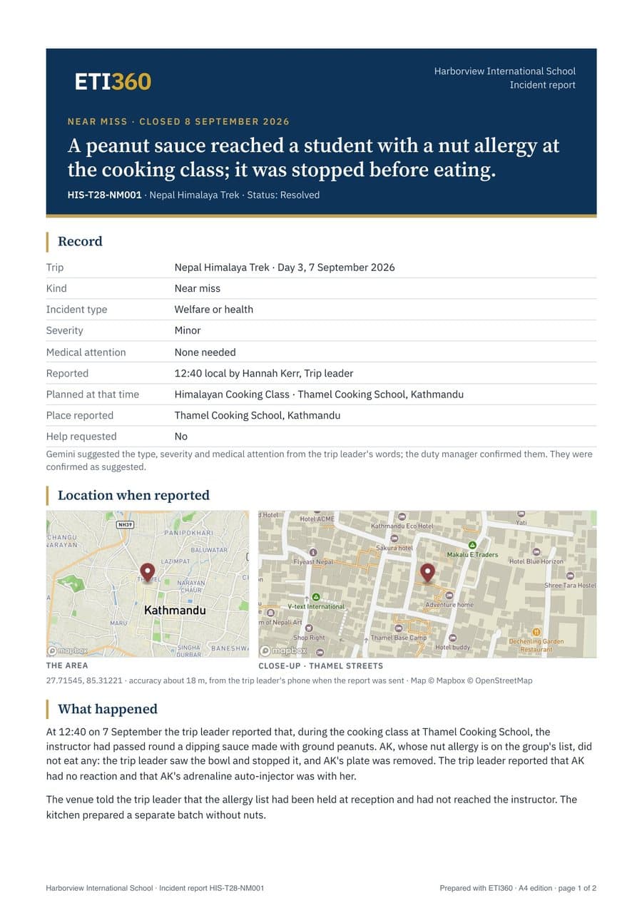 Final incident report HIS-T28-NM001, page 1