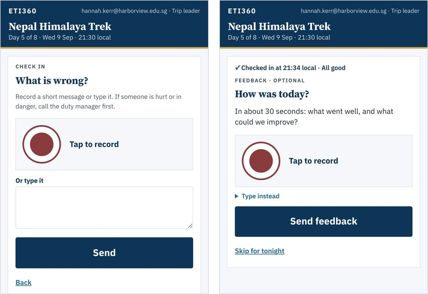 The evening check-in: What is wrong, and How was today