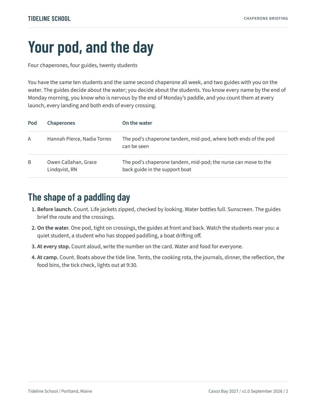 Chaperone Briefing and Pocket Card, page 2