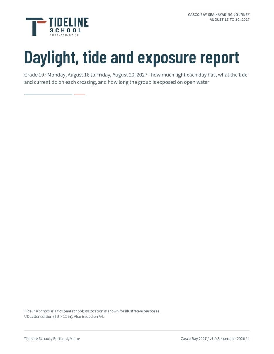 First page of the Daylight, Tide and Exposure Report