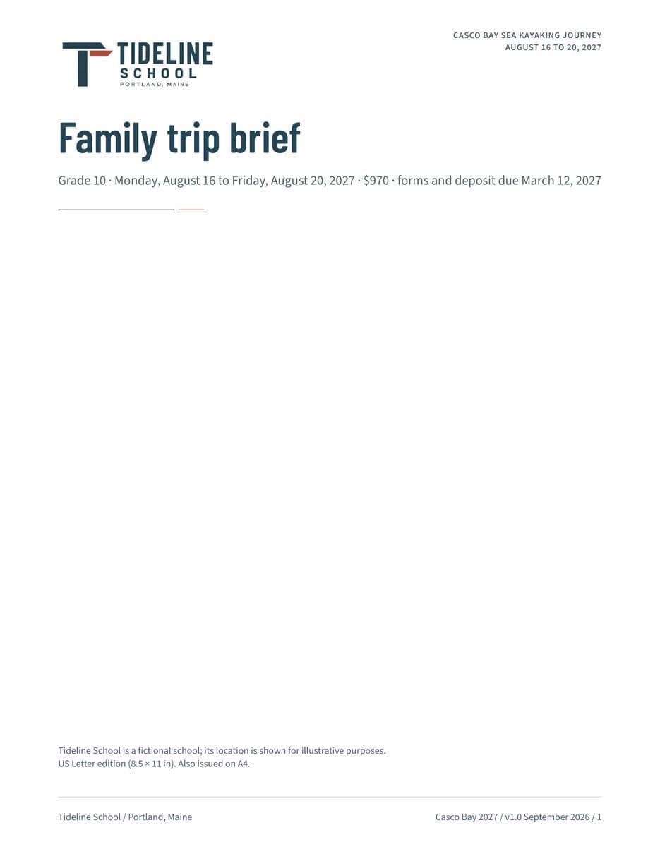 First page of the Family Trip Brief