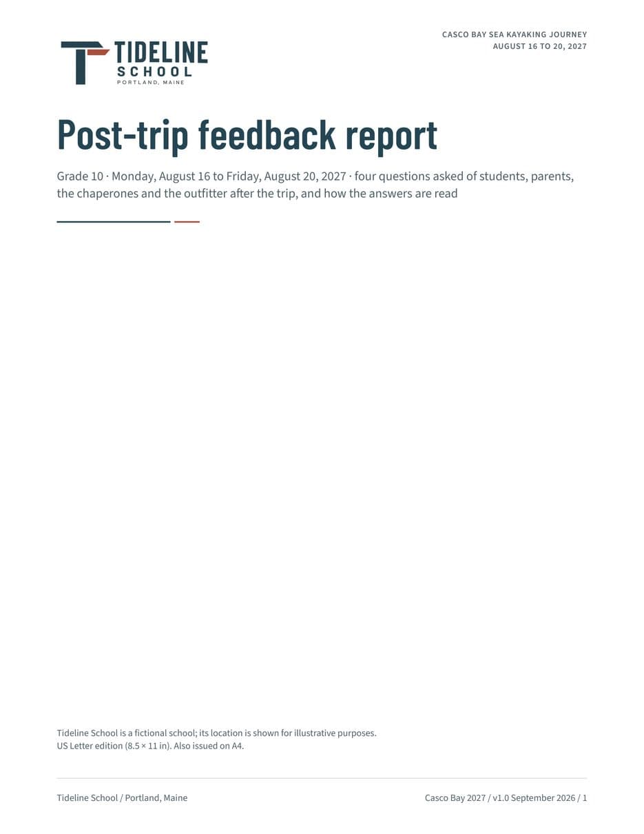 First page of the Post-Trip Feedback Report