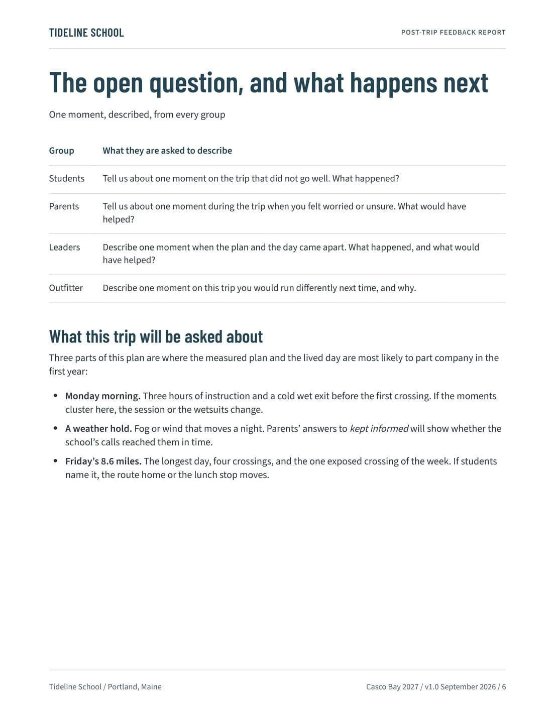 Post-Trip Feedback Report, page 6