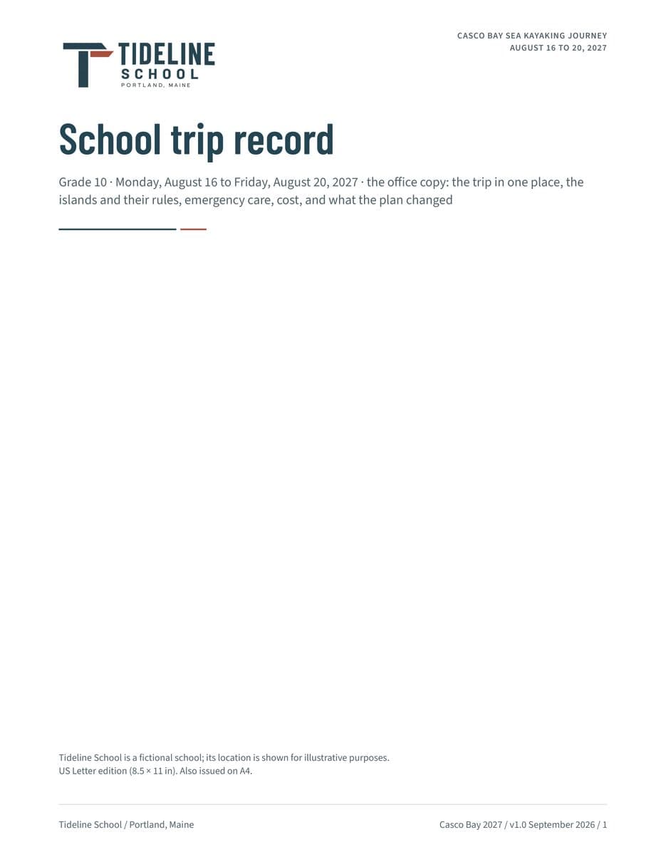 First page of the School Trip Record