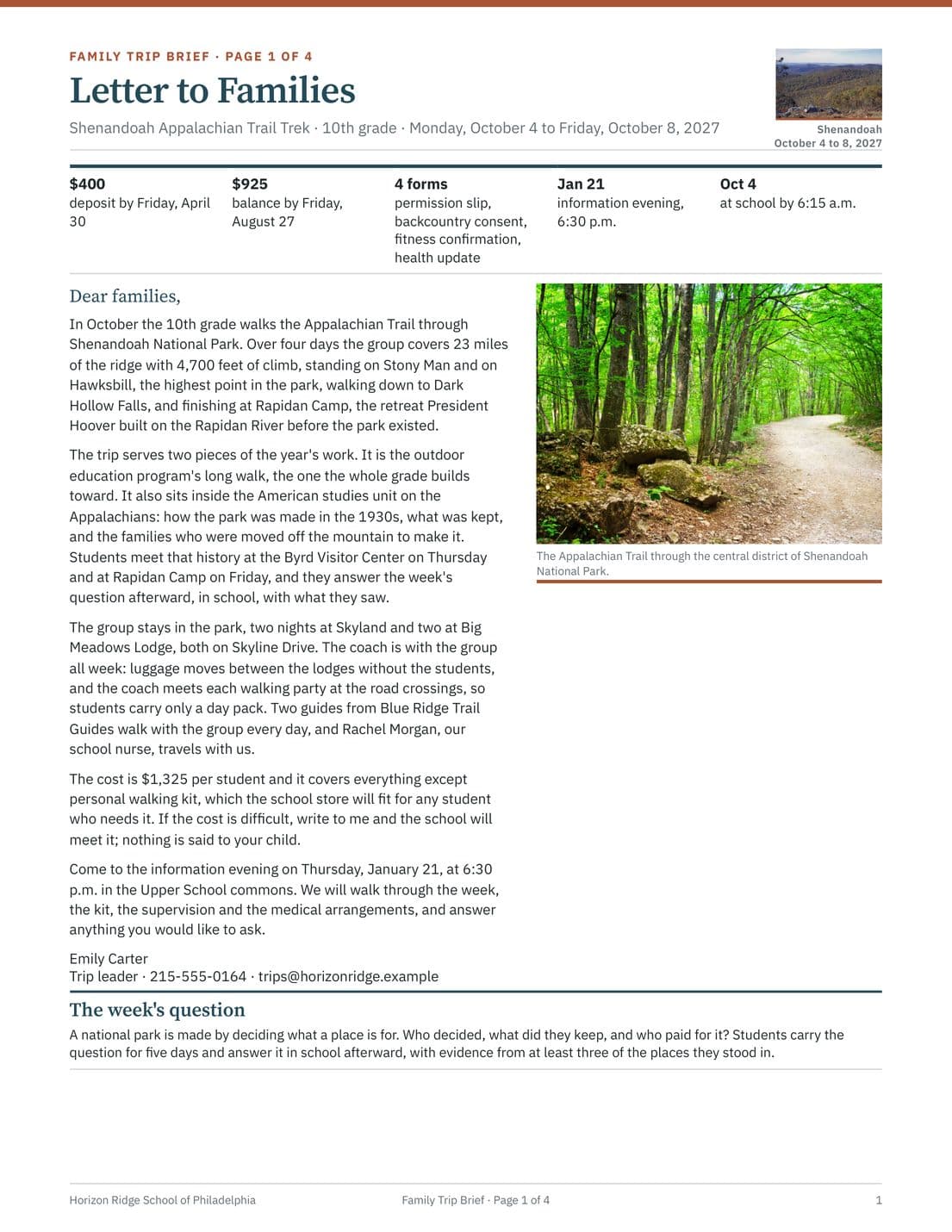 Family Trip Brief, page 2