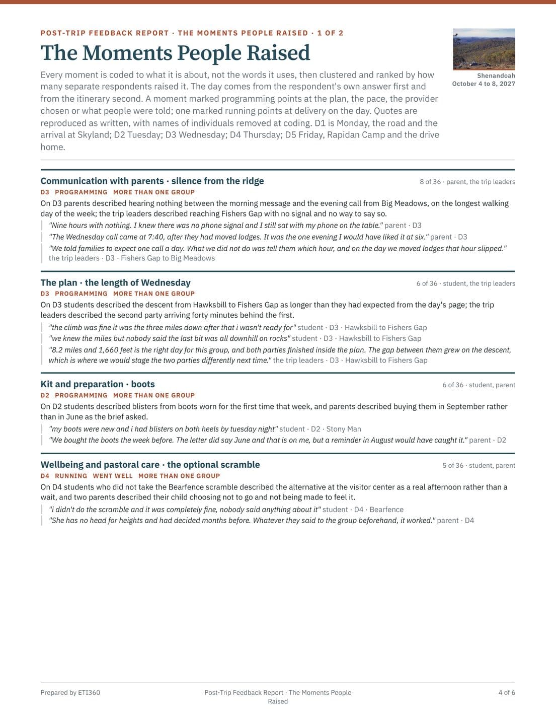 Post-Trip Feedback Report, page 4
