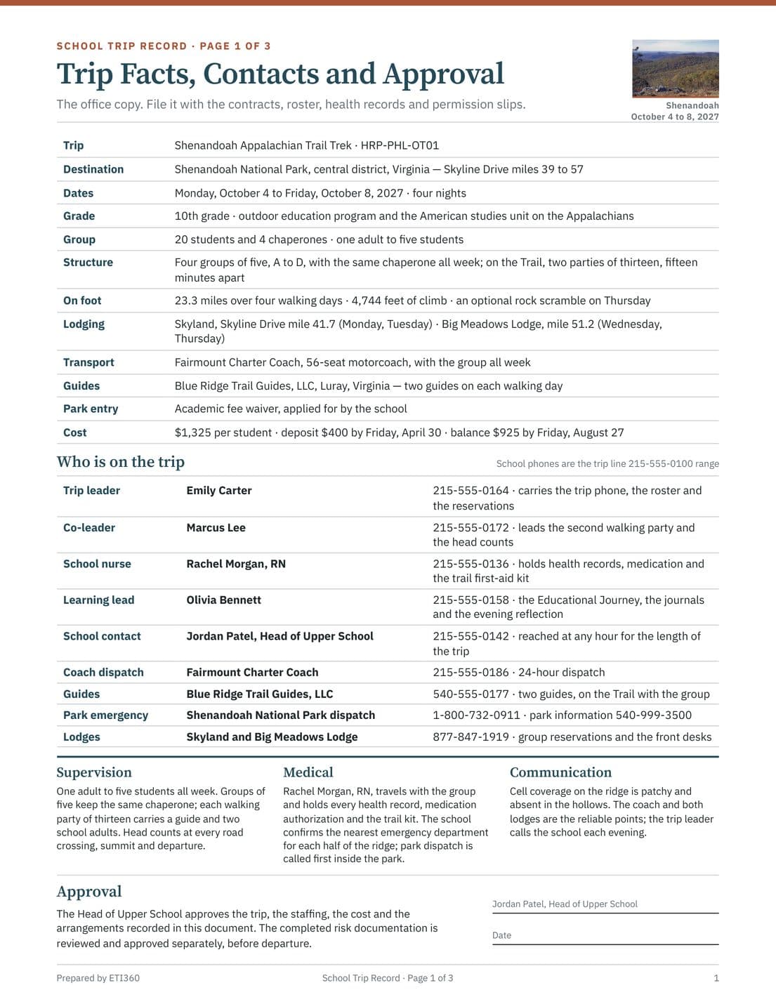 School Trip Record, page 2