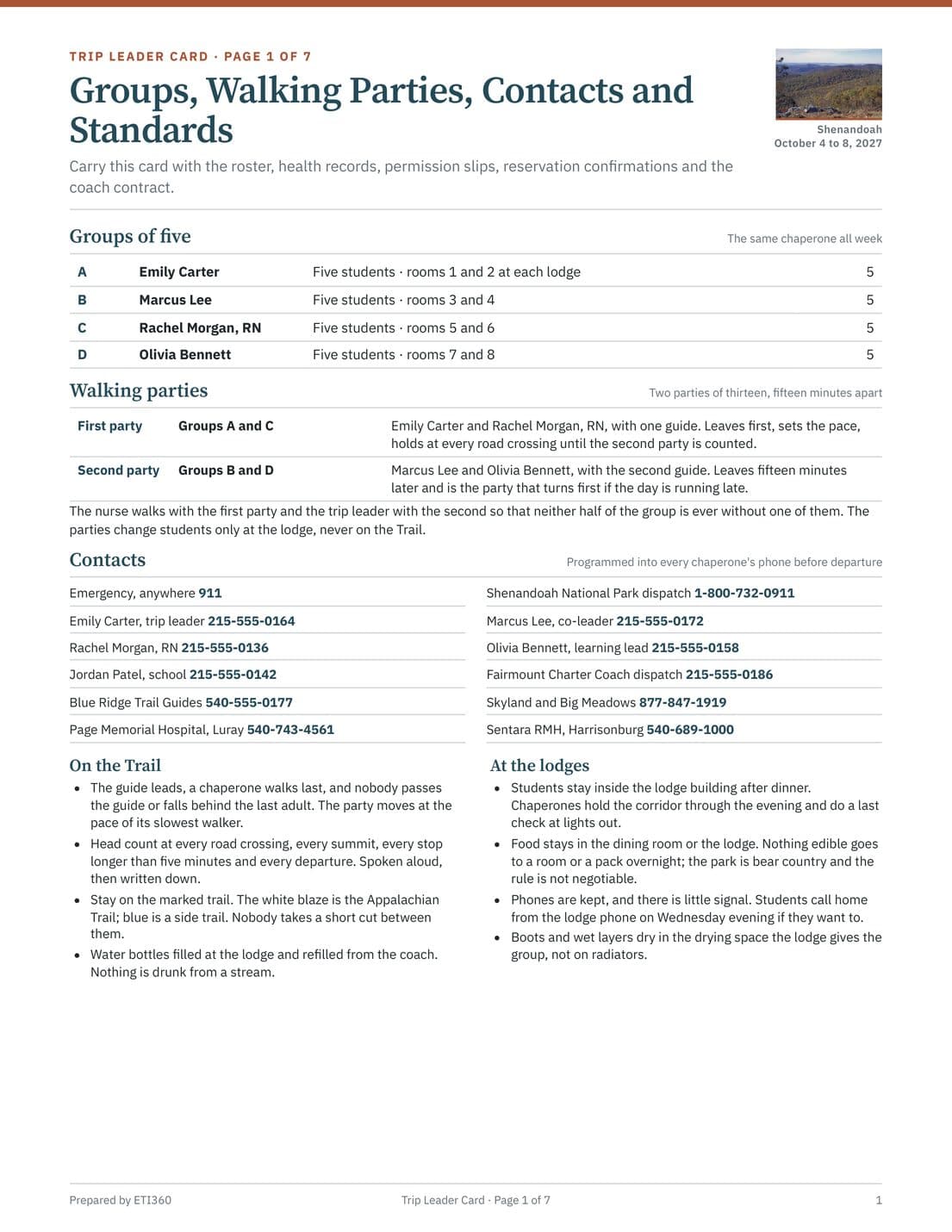 Trip Leader Card, page 2