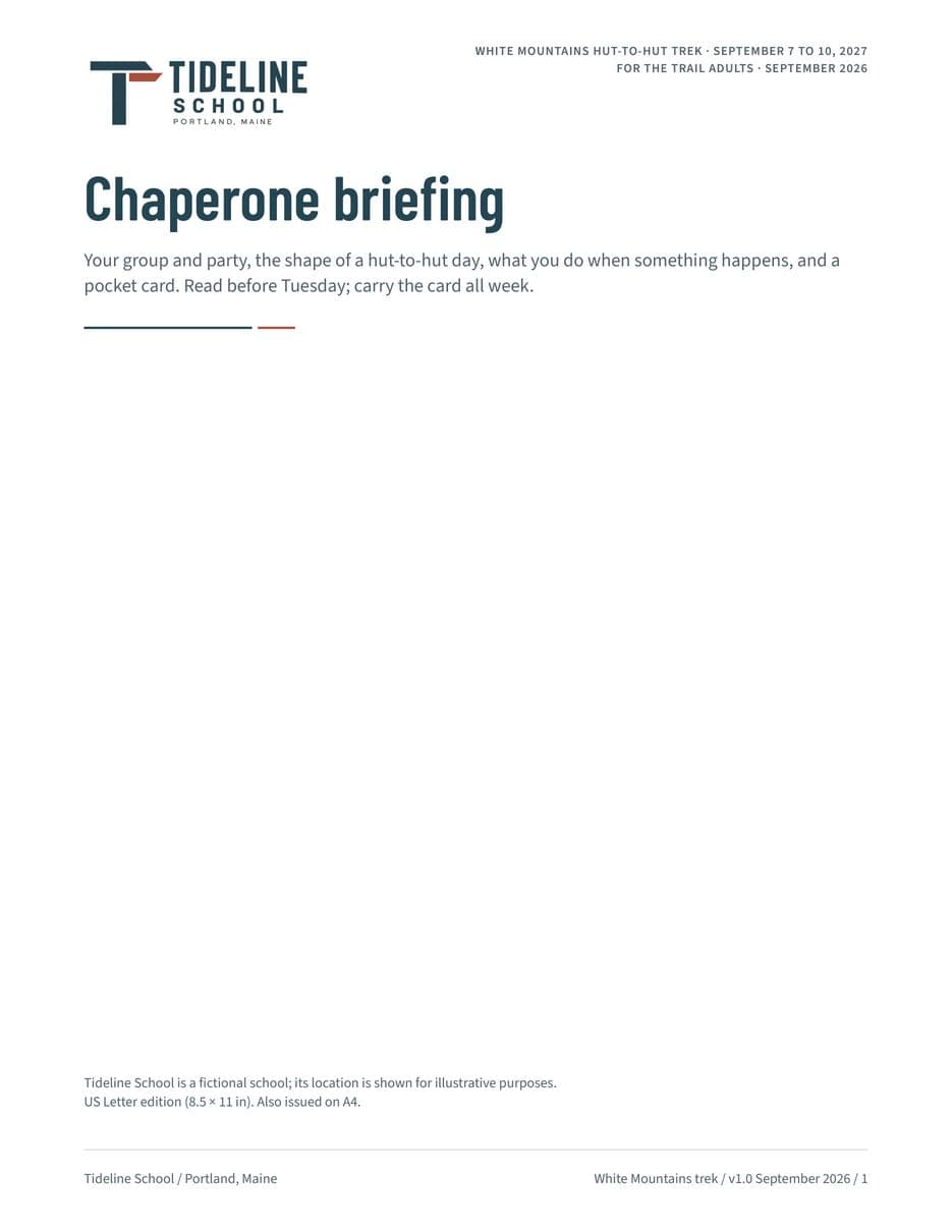 First page of the Chaperone Briefing and Pocket Card