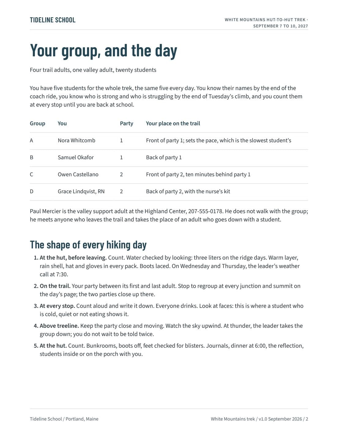 Chaperone Briefing and Pocket Card, page 2
