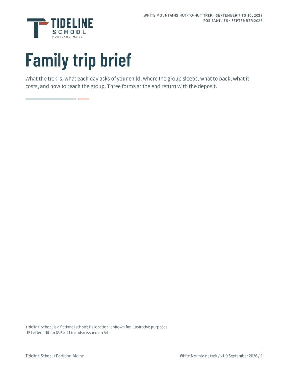 First page of the Family Trip Brief