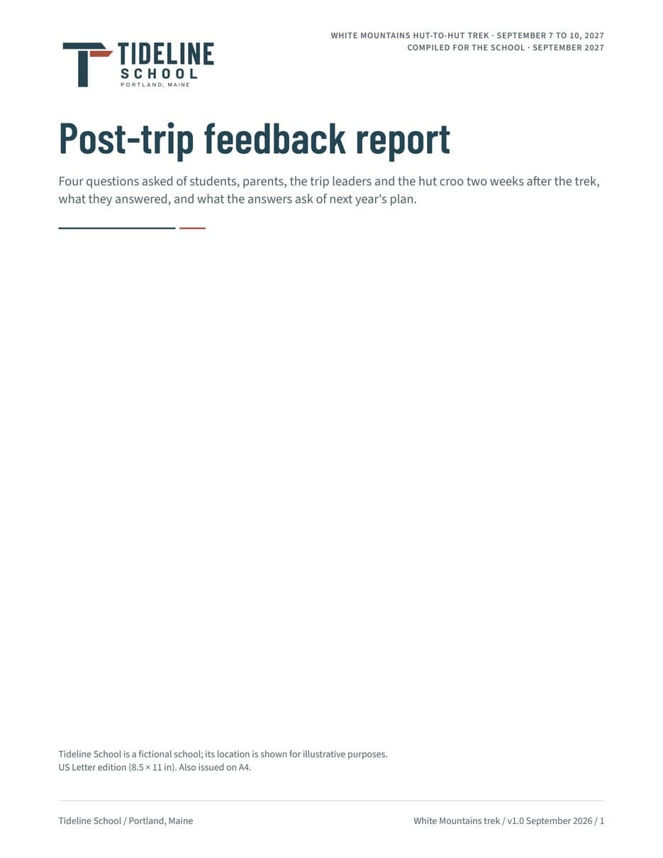 First page of the Post-Trip Feedback Report