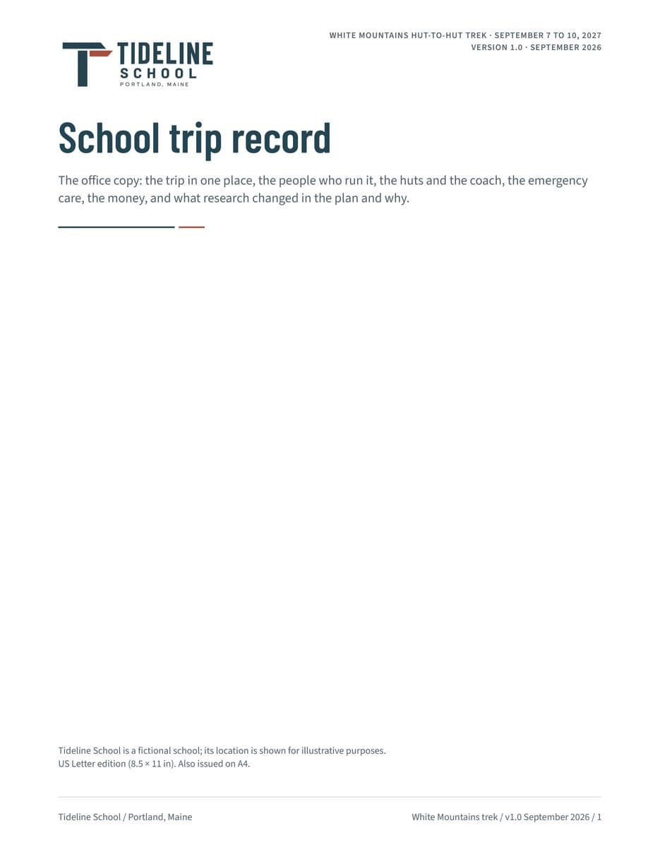 First page of the School Trip Record