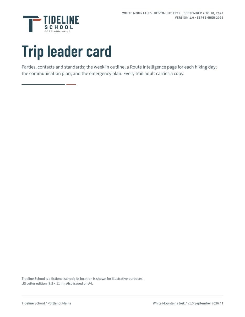 First page of the Trip Leader Card