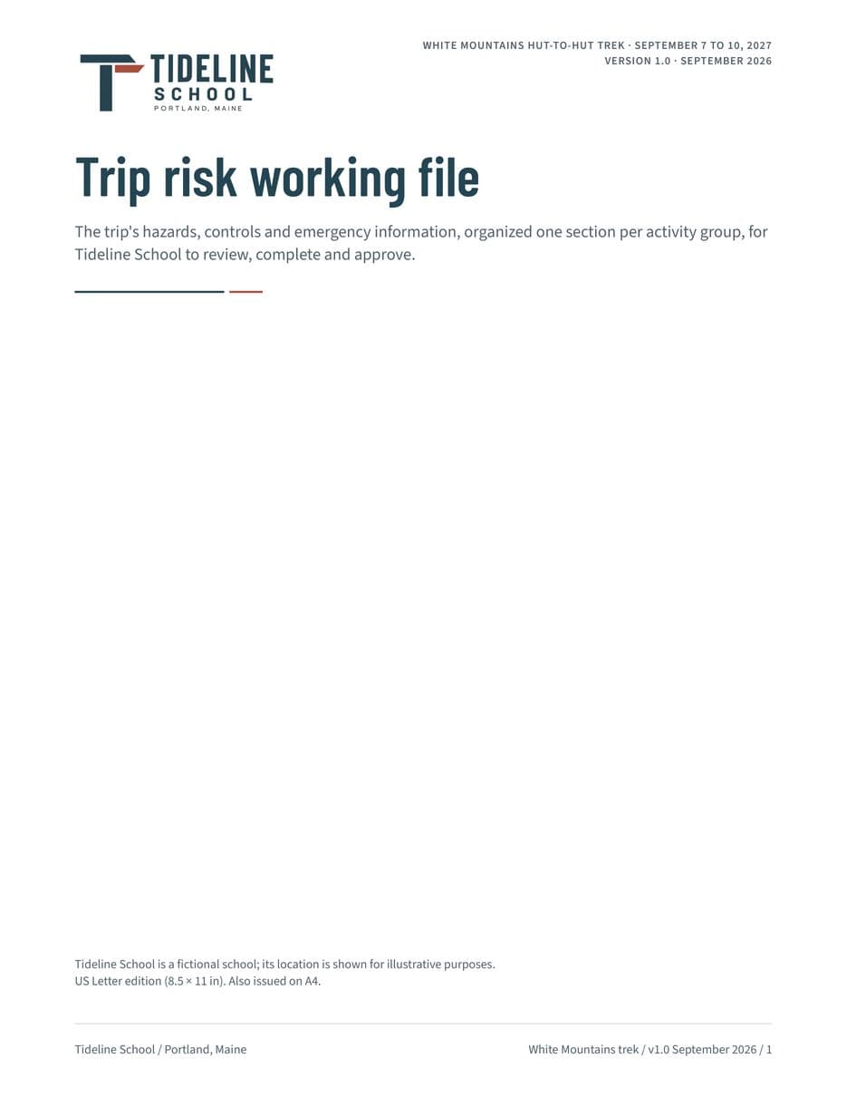 First page of the Trip Risk Working File