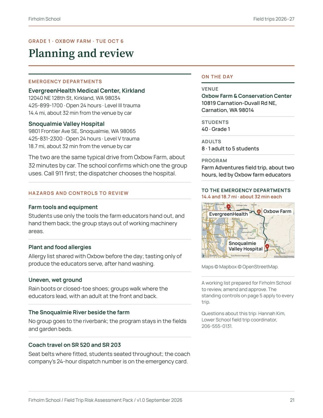 Annual Elementary Field Trip Risk Assessment Pack, page 21